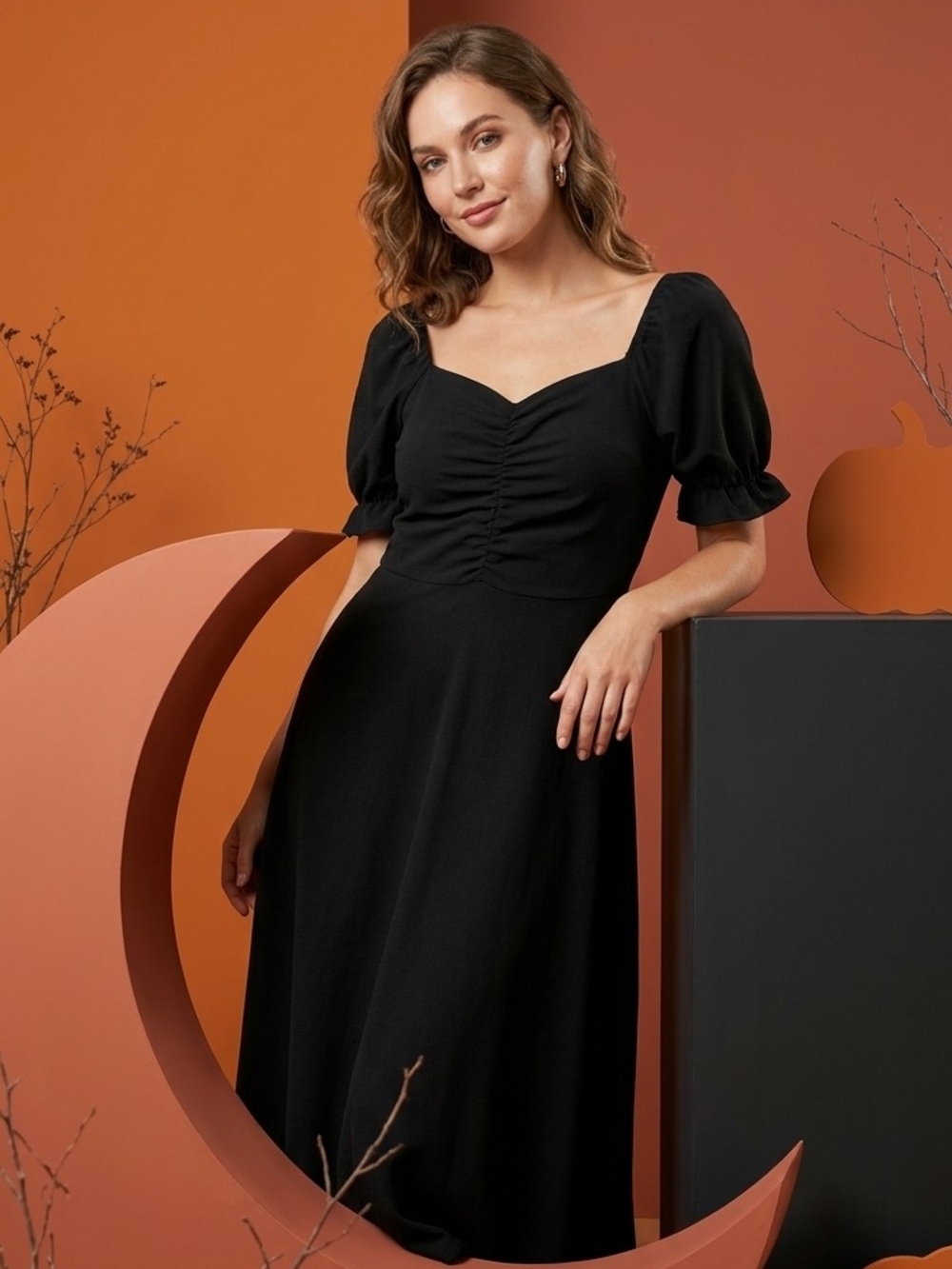 Black Puff-Sleeve Maxi Dress